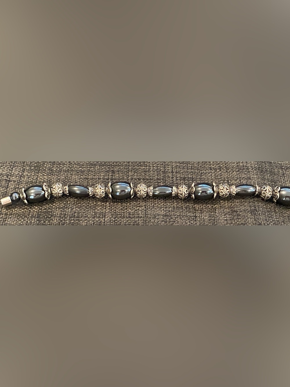 Hematite Beaded 7 inch Bracelet with Silver-Tone Accents & magnetic closure. - Picture 4 of 4
